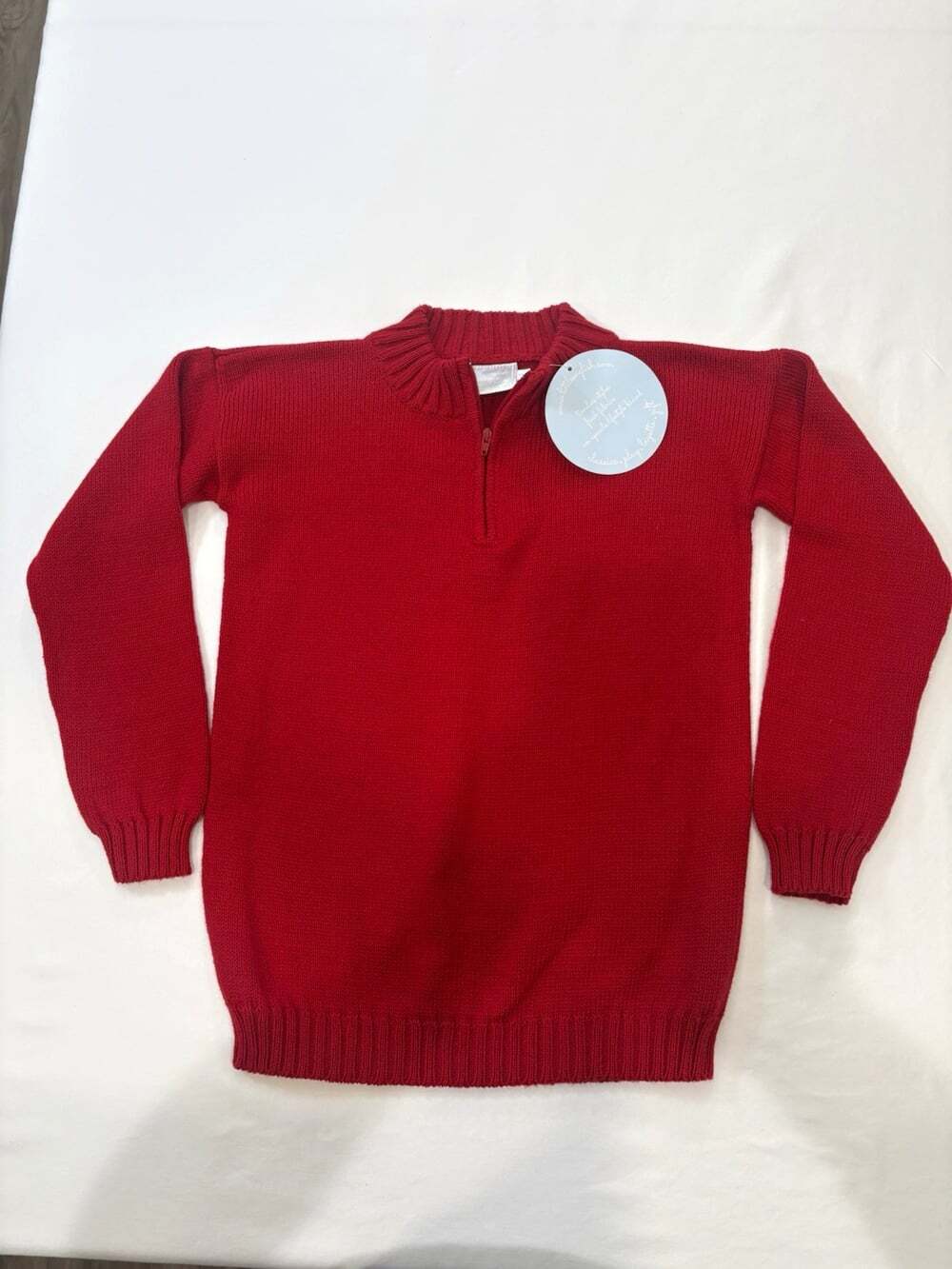 Little English Boys Red Cotton Knit 1/4 Zip Pullover Sweater Size 8